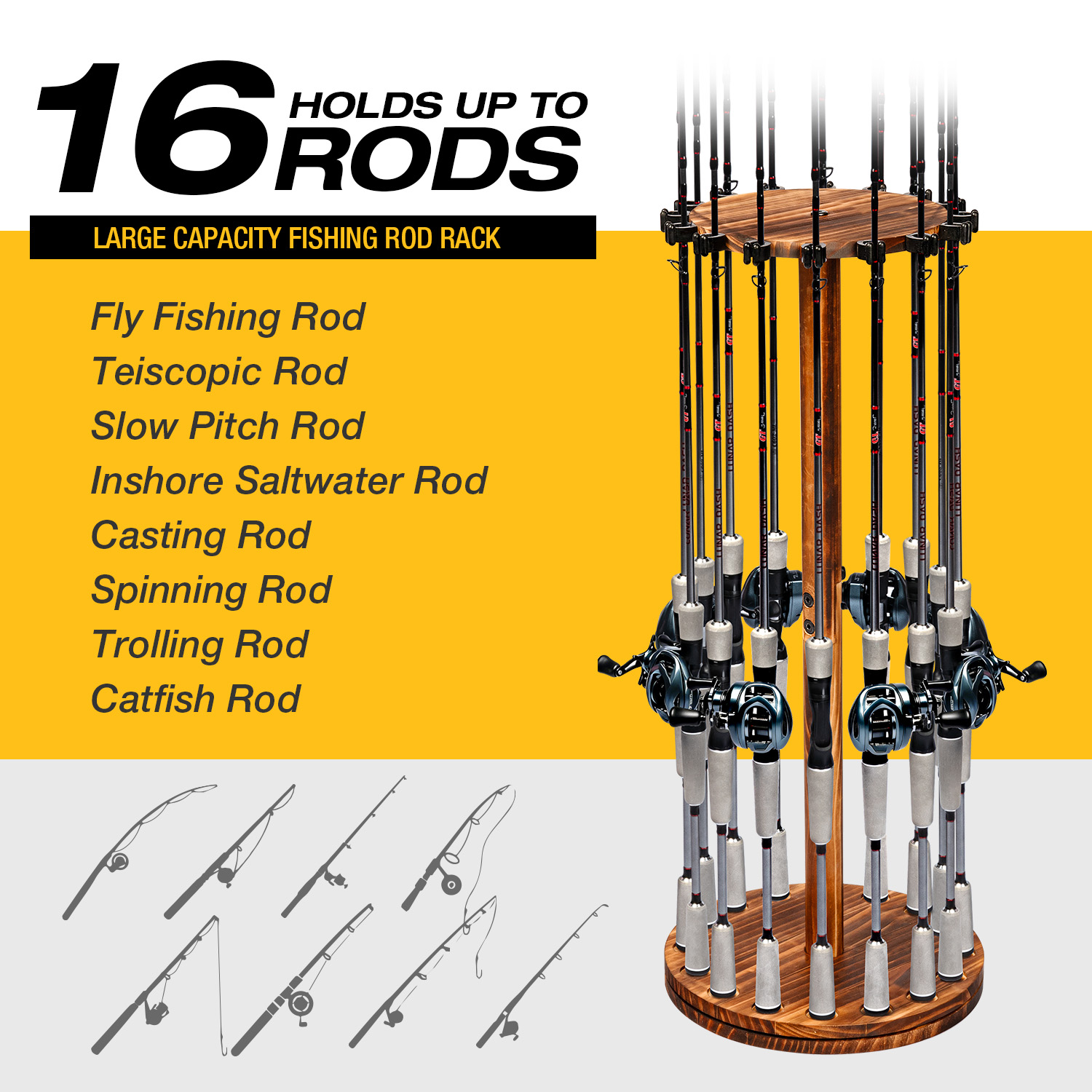 Round Carbonized Wood Fishing  - Fishing Rod Pod review and price